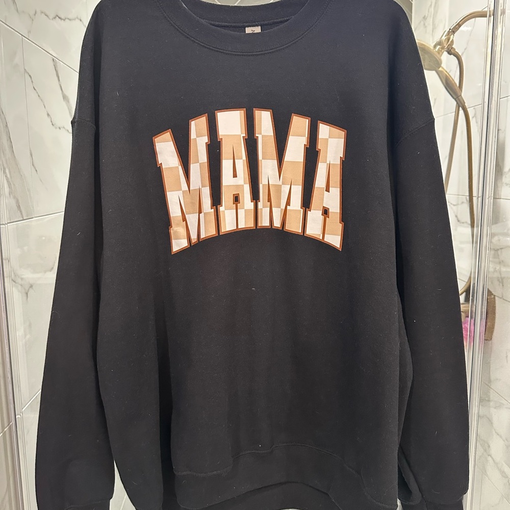 Checkered 'MAMA' Crewneck Sweater